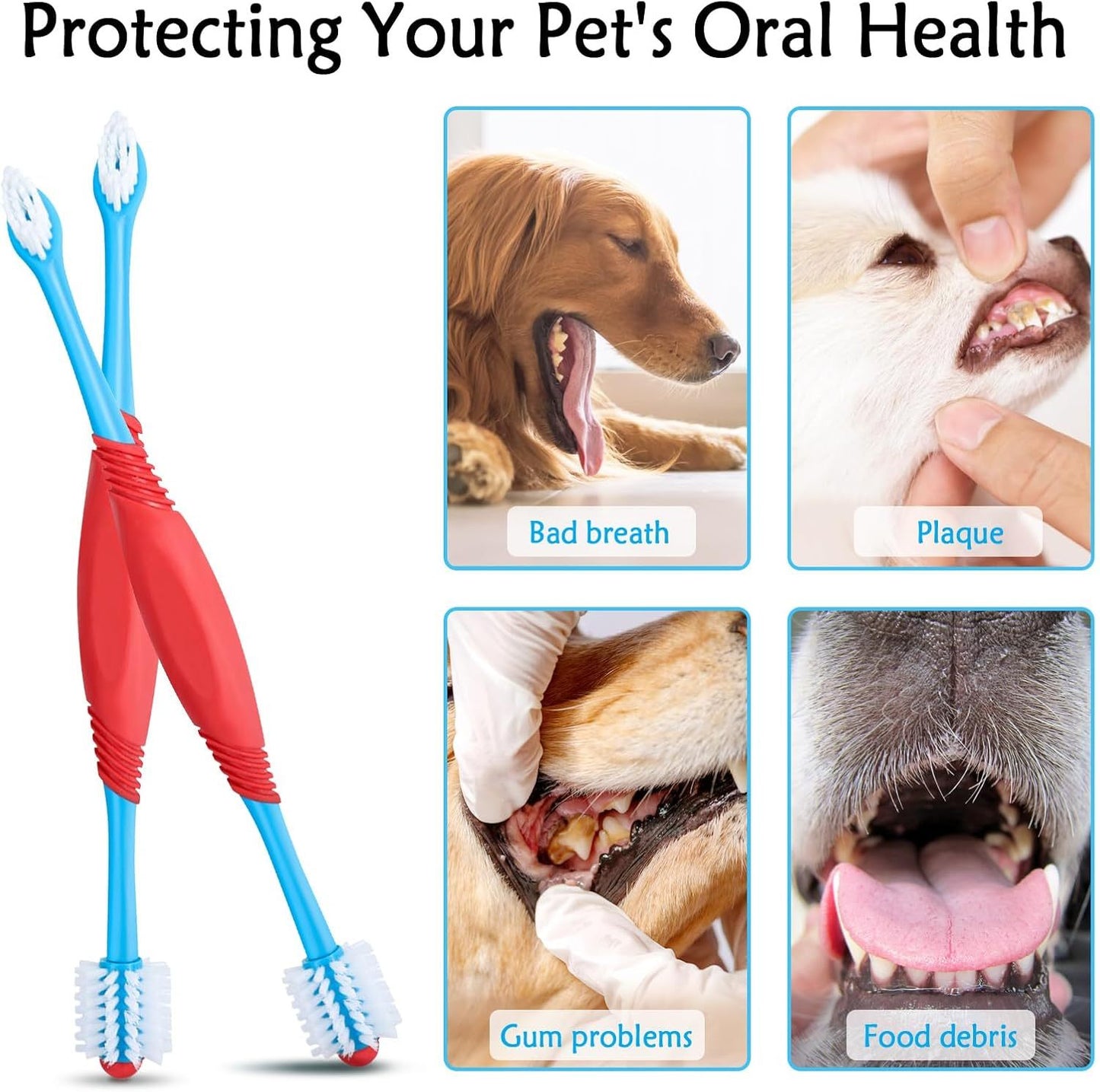 Dog Toothbrush 360 Degree Dog Tooth Brush, Dual Head Dog Tooth Brushing Kit Non Slip Toothbrush For Dogs And Cat Teeth Clean Pet Toothbrush Dental Care