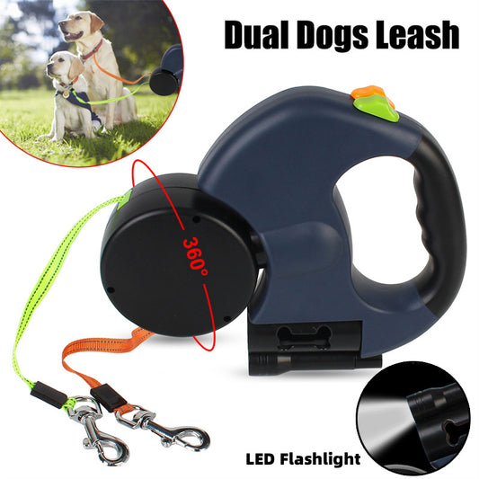 Retractable Dog Leash For Small Dogs Reflective Dual Pet Leash Lead 360 Swivel